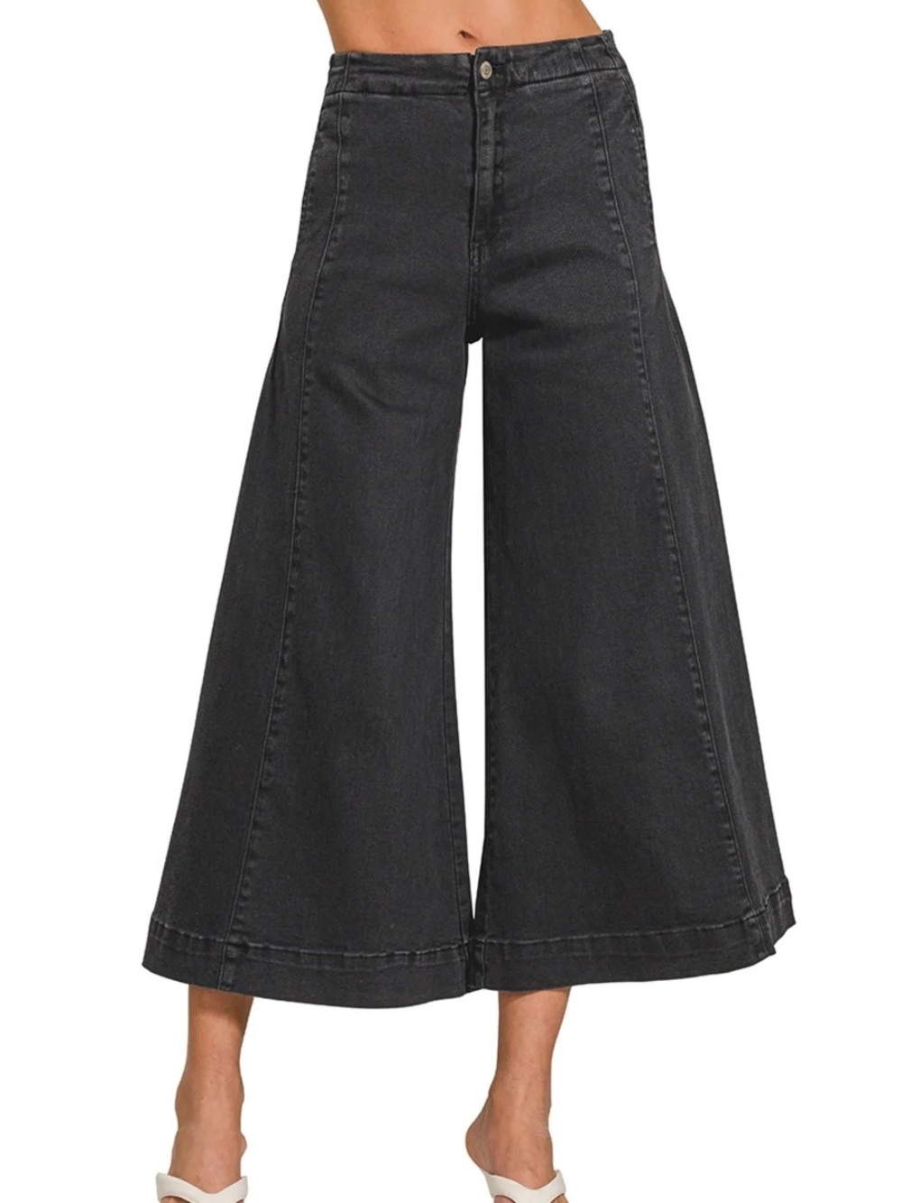 Zenana High-Rise Wide-Leg Crop Jeans in Black